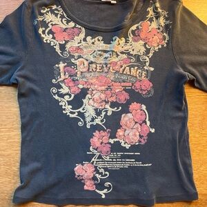 Black Long Sleeve Tee with Floral Graphic Design